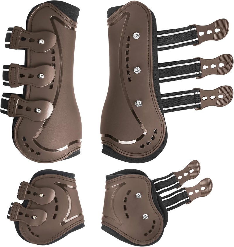 HackFond Horse Tendon Boots, Fetlock Boots & Open Front Boots for Jumping, Set of 4, Horse Protection Leg Guard - Image 1